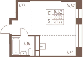 Планировка студии(квартира) площадью 30.3 квадратных метров в “ЖК Западная Ивантеевка”