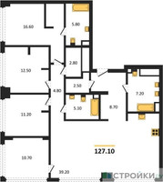 Планировка 4+ комнатной(квартира) площадью 127.1 квадратных метров в “ЖК СТОУН Грэйн”