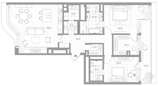 Планировка двухкомнатной(квартира) площадью 142.7 квадратных метров в “Клубный дом PHANTOM (Фантом)”