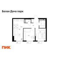 Планировка двухкомнатной(квартира) площадью 49.7 квадратных метров в “ЖК Белая Дача парк”