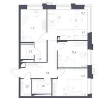 Планировка трехкомнатной(квартира) площадью 71.87 квадратных метров в “ЖК Верейская 41”