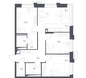 Планировка трехкомнатной(квартира) площадью 71.87 квадратных метров в ЖК “ЖК Верейская 41”