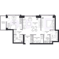 Планировка трехкомнатной(квартира) площадью 66.1 квадратных метров в “ЖК Hide (Хайд)”
