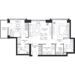 Планировка трехкомнатной(квартира) площадью 66.1 квадратных метров в ЖК “ЖК Hide (Хайд)”