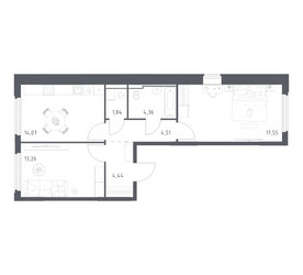Планировка двухкомнатной(квартира) площадью 60.03 квадратных метров в ЖК “ЖК Космический Квартал”