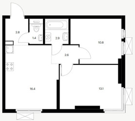 Планировка двухкомнатной(квартира) площадью 50 квадратных метров в ЖК “ЖК Второй Нагатинский”