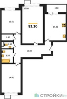 Планировка трехкомнатной(квартира) площадью 83.2 квадратных метров в “ЖК 1-й Донской (Первый Донской)”