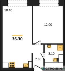 Планировка однокомнатной(квартира) площадью 36.3 квадратных метров в ЖК “ЖК Обручева 30”
