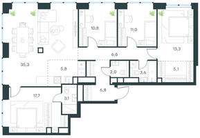 Планировка 4+ комнатной(квартира) площадью 121.1 квадратных метров в “ЖК Level Звенигородская”