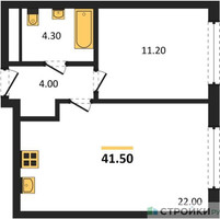 Планировка однокомнатной(квартира) площадью 41.5 квадратных метров в “ЖК Сиреневый парк”