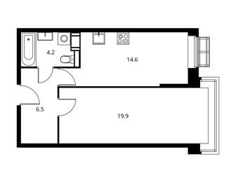 Планировка однокомнатной(квартира) площадью 45.17 квадратных метров в ЖК “ЖК Солнечный парк”