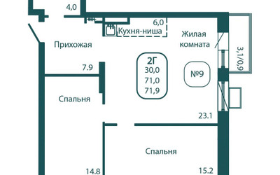 Планировка двухкомнатной(квартира) площадью 71.9 квадратных метров в ЖК “ЖК Андреевка Life (Андреевка Лайф)”