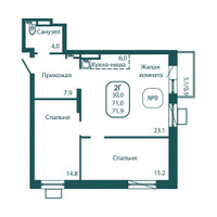 Планировка двухкомнатной(квартира) площадью 71.9 квадратных метров в “ЖК Андреевка Life (Андреевка Лайф)”