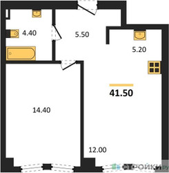 Планировка однокомнатной(квартира) площадью 41.5 квадратных метров в ЖК “ЖК Мангазея на Тульской”