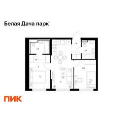 Планировка двухкомнатной(квартира) площадью 49.6 квадратных метров в ЖК “ЖК Белая Дача парк”