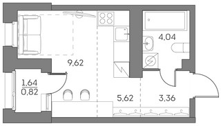 Планировка студии(квартира) площадью 23.5 квадратных метров в “ЖК Аквилон Beside 2.0”