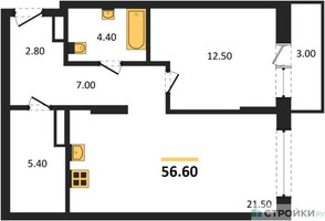 Планировка однокомнатной(квартира) площадью 56.6 квадратных метров в “ЖК Первый квартал”
