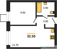 Планировка однокомнатной(квартира) площадью 32.5 квадратных метров в “ЖК Лесная Отрада”