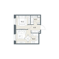 Планировка однокомнатной(квартира) площадью 35.8 квадратных метров в “ЖК Станиславский”