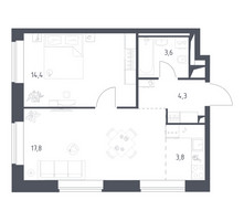 Планировка однокомнатной(квартира) площадью 43.91 квадратных метров в “ЖК Верейская 41”