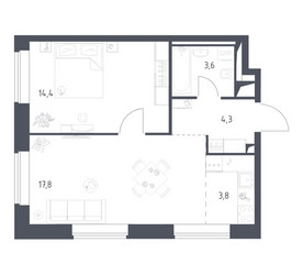 Планировка однокомнатной(квартира) площадью 43.91 квадратных метров в ЖК “ЖК Верейская 41”
