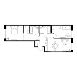 Планировка двухкомнатной(квартира) площадью 73.9 квадратных метров в ЖК “Квартал Мит”