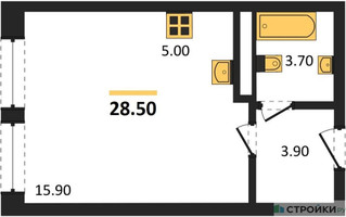 Планировка студии(квартира) площадью 28.3 квадратных метров в “ЖК Пушкино Град”