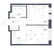Планировка однокомнатной(квартира) площадью 34.63 квадратных метров в “ЖК Квартал Ивакино”