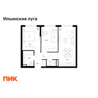 Планировка двухкомнатной(квартира) площадью 49.69 квадратных метров в “ЖК Ильинские луга”