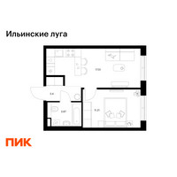 Планировка однокомнатной(квартира) площадью 35.79 квадратных метров в “ЖК Ильинские луга”