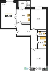 Планировка трехкомнатной(квартира) площадью 83.9 квадратных метров в “ЖК Три квартала”
