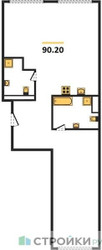 Планировка двухкомнатной(квартира) площадью 90.2 квадратных метров в ЖК “ЖК PRIDE (Прайд)”