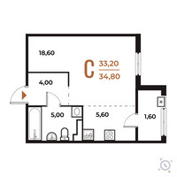 Планировка студии(квартира) площадью 34.8 квадратных метров в “ЖК Новое Летово”