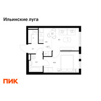 Планировка однокомнатной(квартира) площадью 32 квадратных метров в “ЖК Ильинские луга”