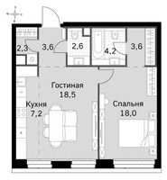 Планировка двухкомнатной(квартира) площадью 60 квадратных метров в ЖК “ЖК Amber City (Амбер Сити)”