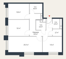 Планировка трехкомнатной(квартира) площадью 82.8 квадратных метров в “ЖК Ривер Парк Коломенский”