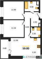 Планировка двухкомнатной(квартира) площадью 59 квадратных метров в “Жилые кварталы Белый Град”