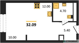 Планировка студии(апартаменты) площадью 32.09 квадратных метров в “ЖК Republic (Репаблик)”