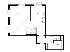Планировка двухкомнатной(квартира) площадью 65.7 квадратных метров в “ЖК Люблинский парк”