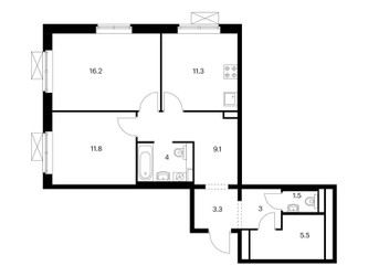 Планировка двухкомнатной(квартира) площадью 65.7 квадратных метров в ЖК “ЖК Люблинский парк”