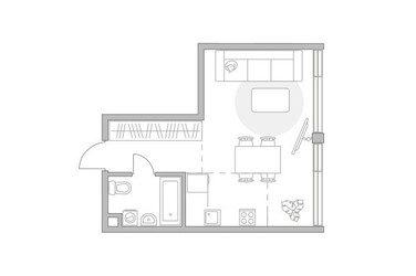 Планировка однокомнатной(квартира) площадью 33.45 квадратных метров в ЖК “ЖК Мневники от Гранель”