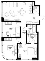 Планировка трехкомнатной(квартира) площадью 78.8 квадратных метров в “ЖК Cityzen (Ситизен)”