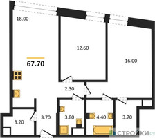 Планировка двухкомнатной(квартира) площадью 67.7 квадратных метров в “ЖК Союз (СВАО)”