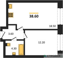 Планировка однокомнатной(квартира) площадью 38.6 квадратных метров в “ЖК МАРК”