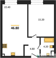 Планировка однокомнатной(квартира) площадью 46.8 квадратных метров в “ЖК STONE Rise (Райз)”