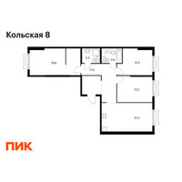 Планировка трехкомнатной(квартира) площадью 91.3 квадратных метров в “ЖК Кольская 8”