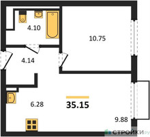 Планировка однокомнатной(квартира) площадью 35.15 квадратных метров в “ЖК Пригород Лесное”