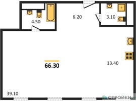 Планировка однокомнатной(квартира) площадью 66.3 квадратных метров в “ЖК Titul на Серебрянической (Титул)”