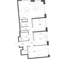 Планировка трехкомнатной(квартира) площадью 89.43 квадратных метров в “ЖК Квартал на воде (Графика на воде)”