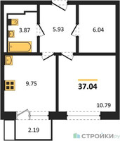 Планировка однокомнатной(квартира) площадью 37.04 квадратных метров в “ЖК Новое Внуково”